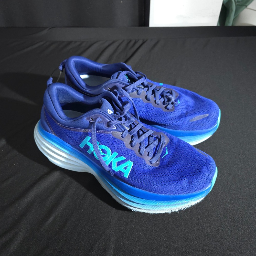 Hoka Bondi 8 Mens 9.5 Blue Road Running Shoes 1123202-BBBG Maximalist Mesh